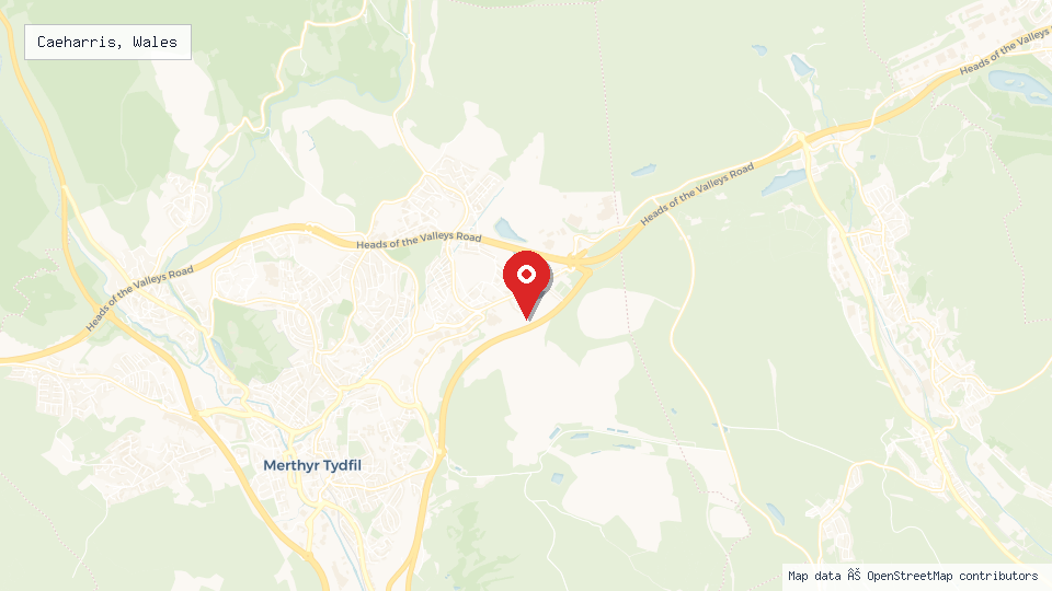 Street map of Caeharris, Wales with location pin