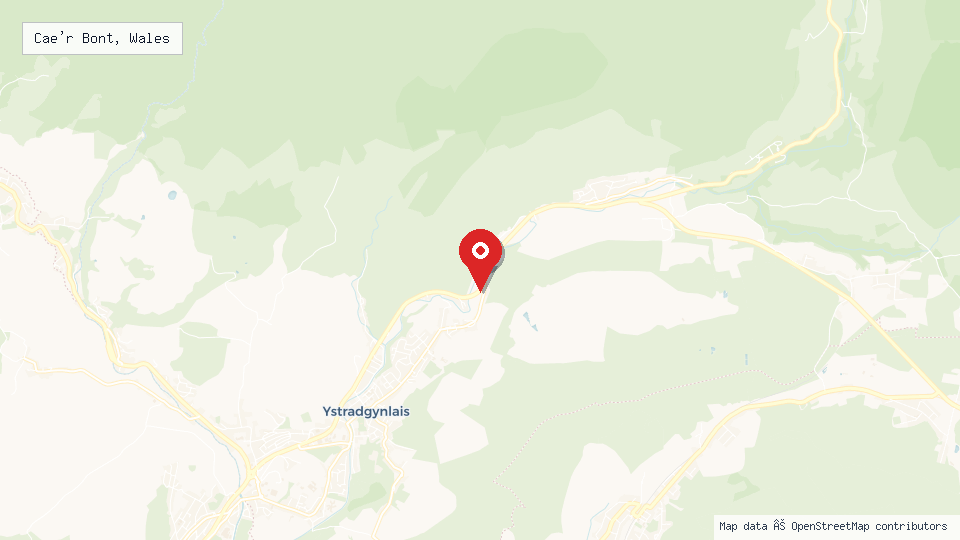Street map of Cae'r Bont, Wales with location pin