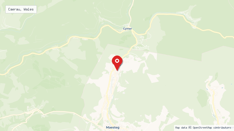 Street map of Caerau, Wales with location pin