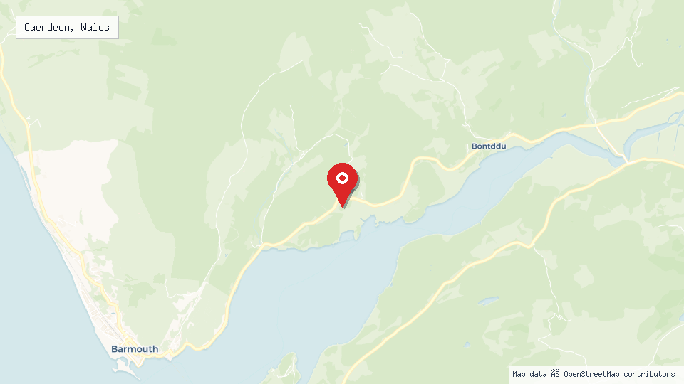 Street map of Caerdeon, Wales with location pin
