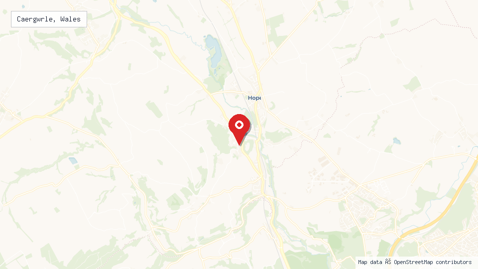 Street map of Caergwrle, Wales with location pin