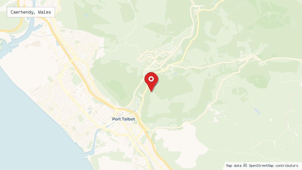 Street map of Caerhendy, Wales with location pin
