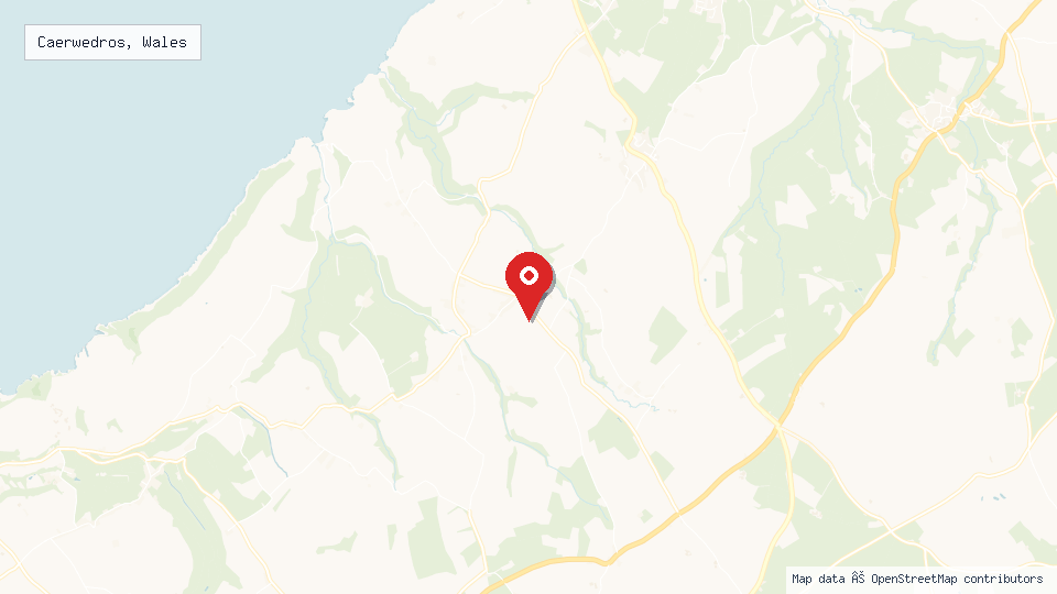 Street map of Caerwedros, Wales with location pin
