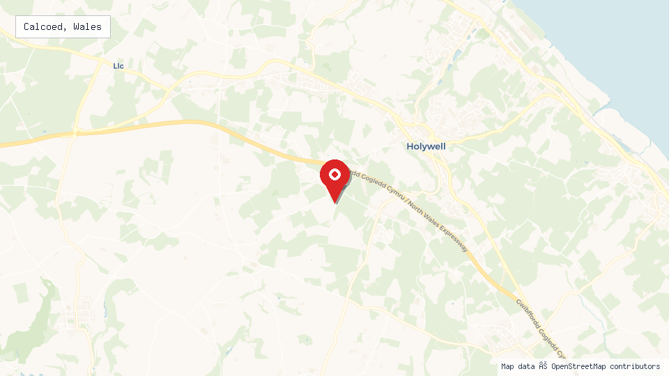 Street map of Calcoed, Wales with location pin