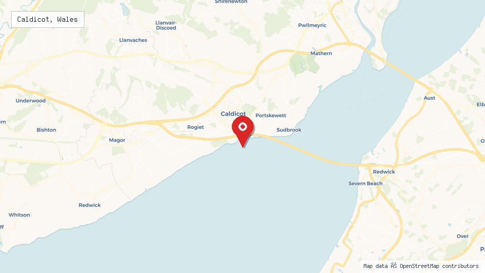 Street map of Caldicot, Wales with location pin