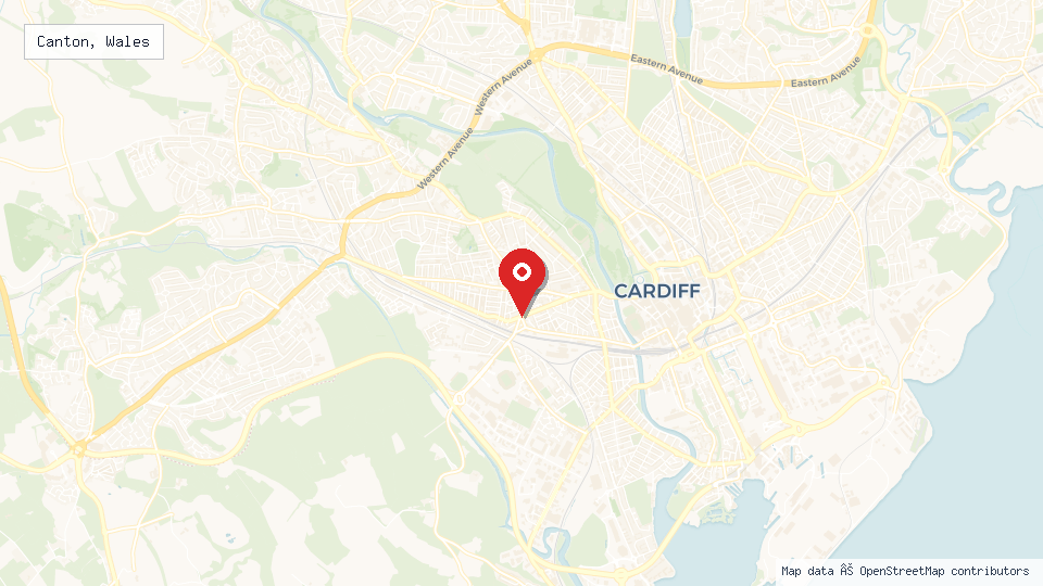 Street map of Canton, Wales with location pin