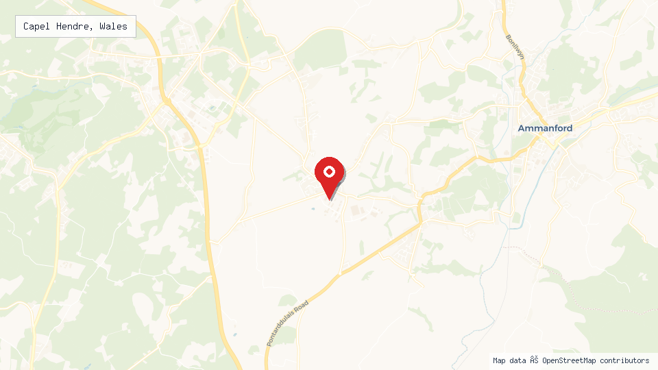 Street map of Capel Hendre, Wales with location pin