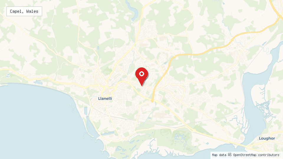 Street map of Capel, Wales with location pin