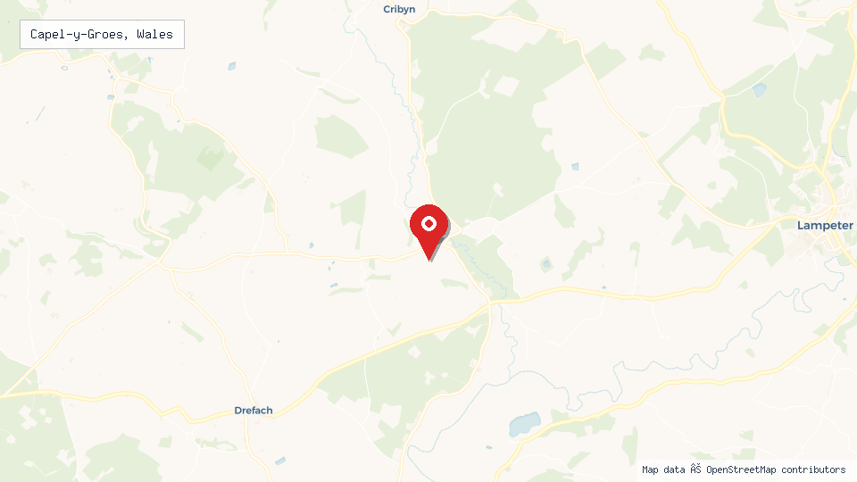 Street map of Capel-y-Groes, Wales with location pin