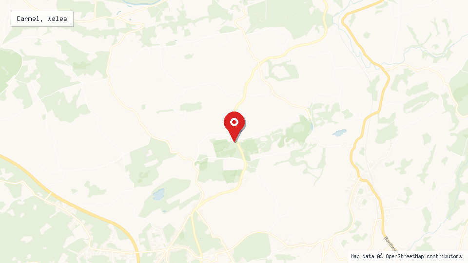 Street map of Carmel, Wales with location pin
