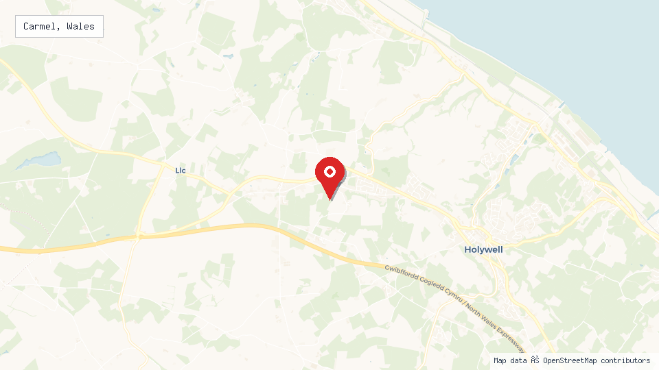 Street map of Carmel, Wales with location pin
