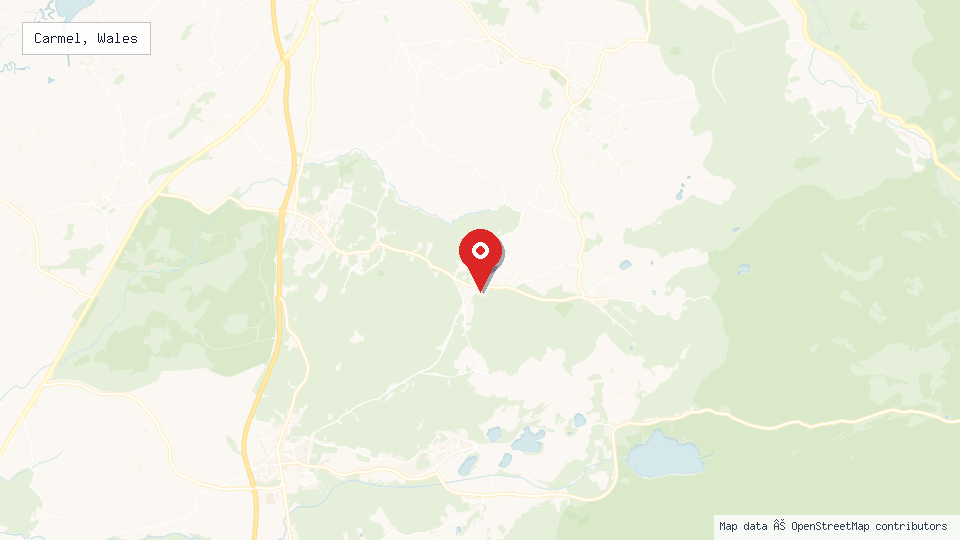 Street map of Carmel, Wales with location pin
