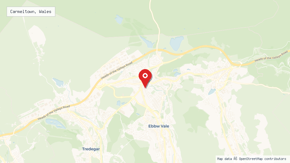 Street map of Carmeltown, Wales with location pin
