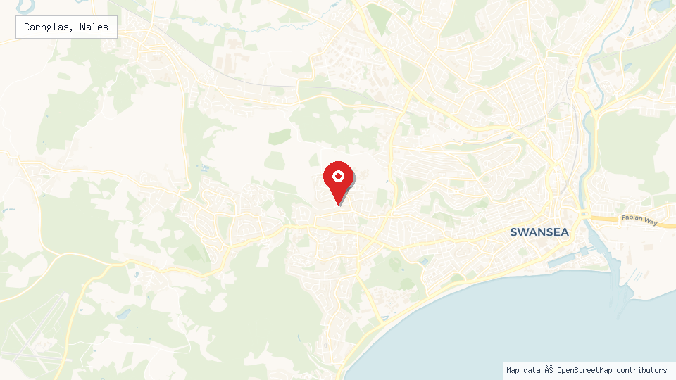 Street map of Carnglas, Wales with location pin