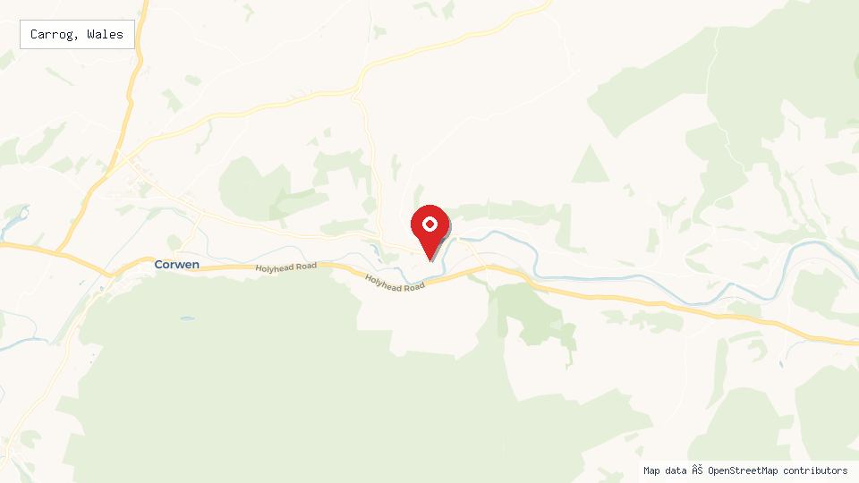 Street map of Carrog, Wales with location pin