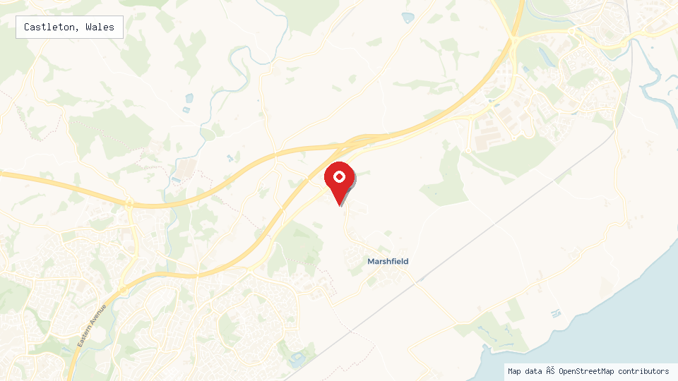 Street map of Castleton, Wales with location pin