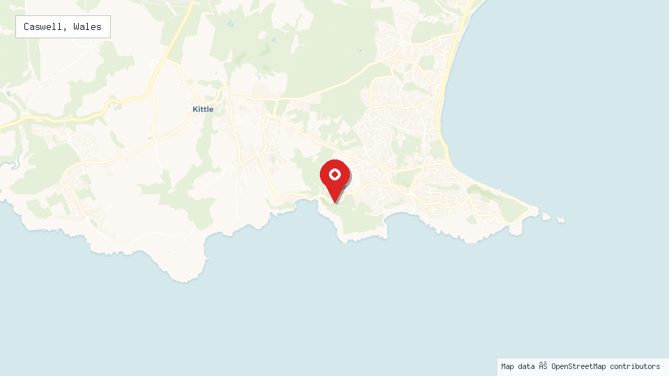 Street map of Caswell, Wales with location pin
