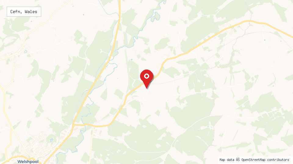 Street map of Cefn, Wales with location pin