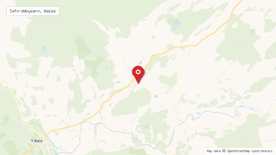 Street map of Cefn-ddwysarn, Wales with location pin