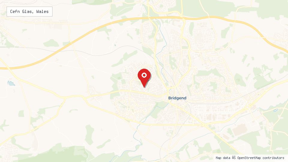 Street map of Cefn Glas, Wales with location pin