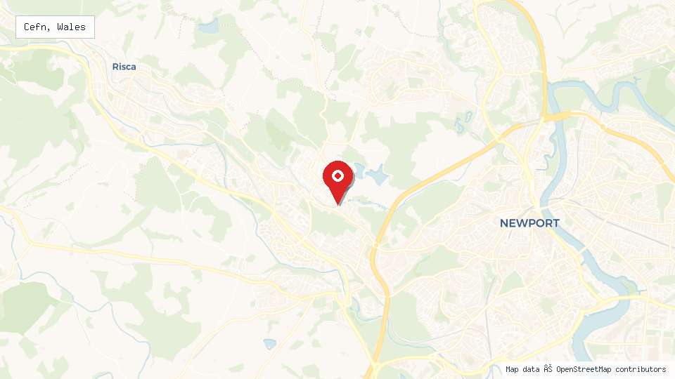 Street map of Cefn, Wales with location pin