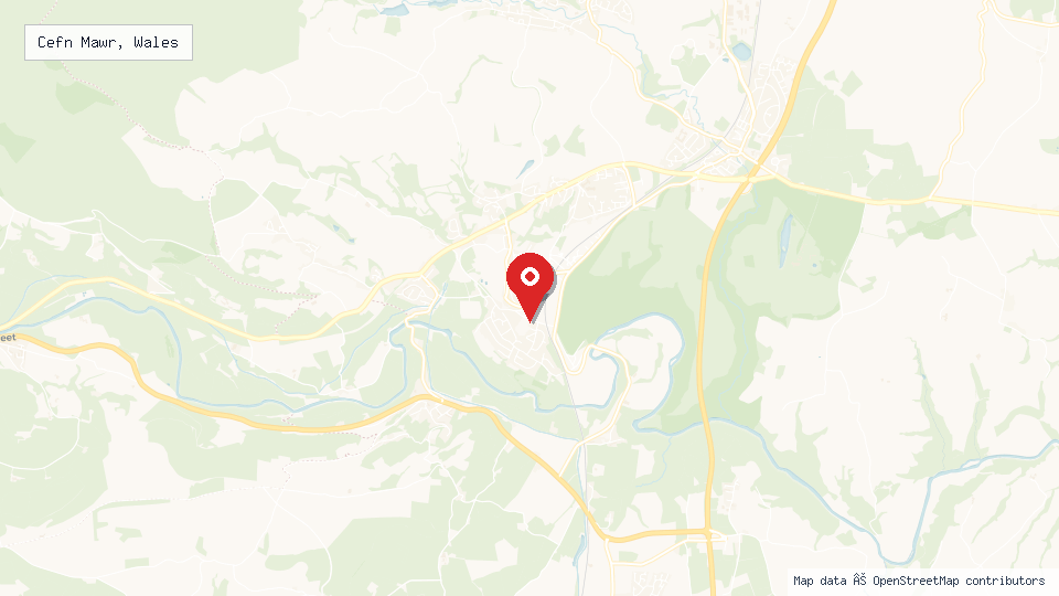 Street map of Cefn Mawr, Wales with location pin