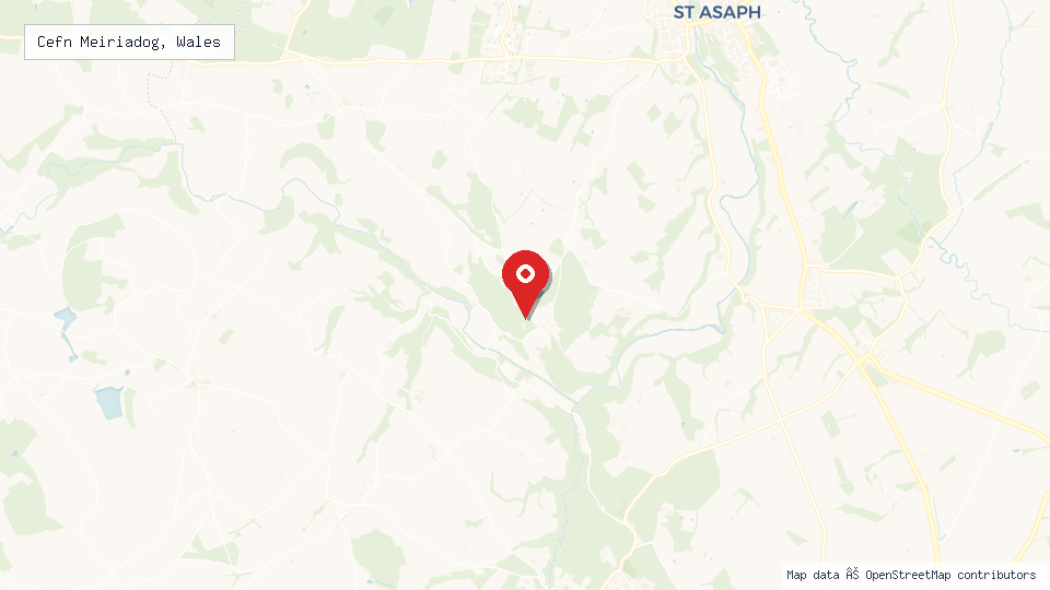 Street map of Cefn Meiriadog, Wales with location pin