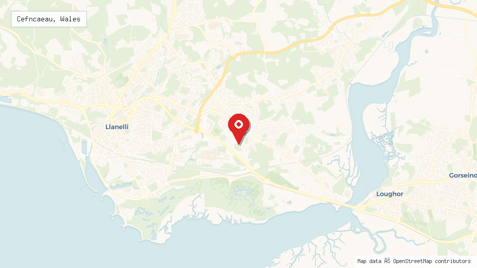 Street map of Cefncaeau, Wales with location pin