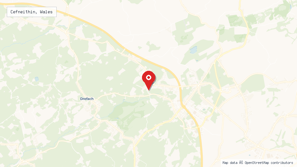 Street map of Cefneithin, Wales with location pin