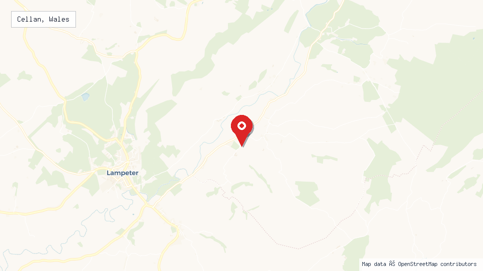 Street map of Cellan, Wales with location pin