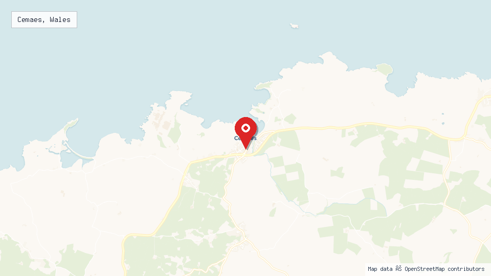 Street map of Cemaes, Wales with location pin