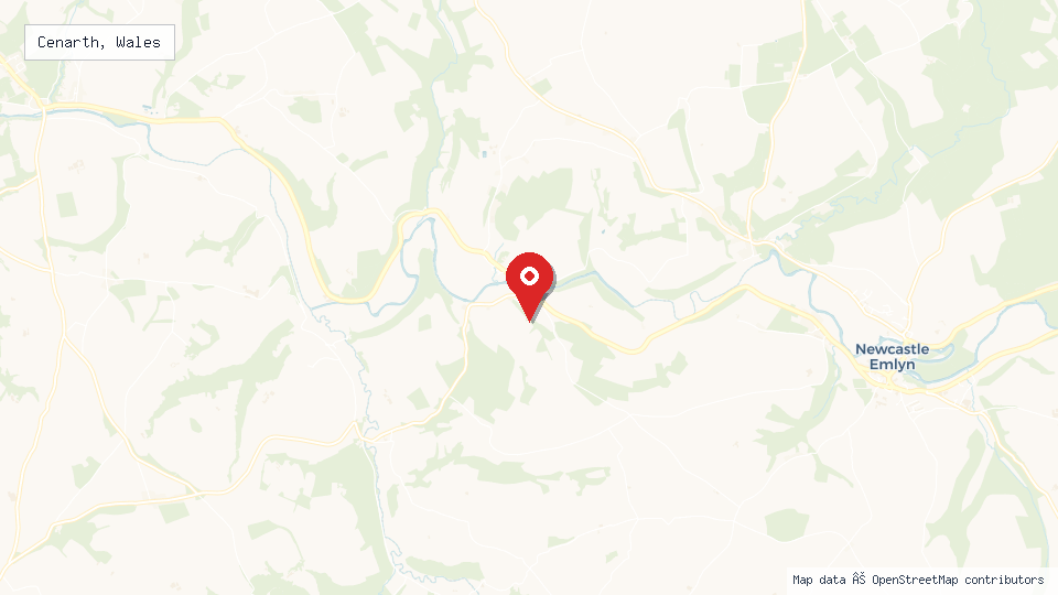 Street map of Cenarth, Wales with location pin