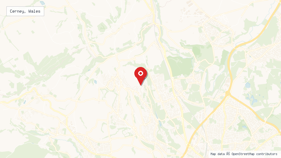 Street map of Cerney, Wales with location pin