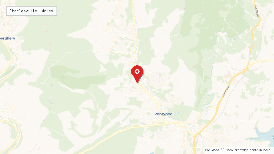 Street map of Charlesville, Wales with location pin