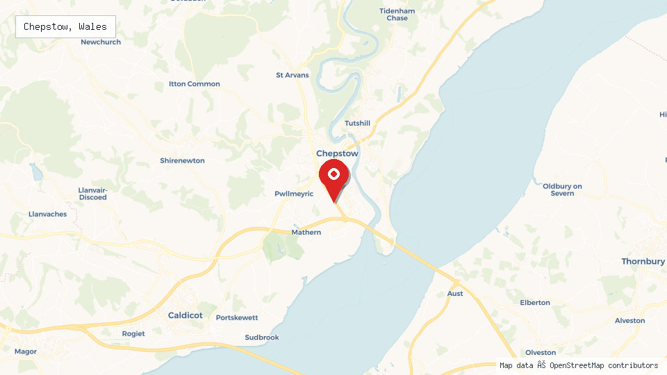 Street map of Chepstow, Wales with location pin