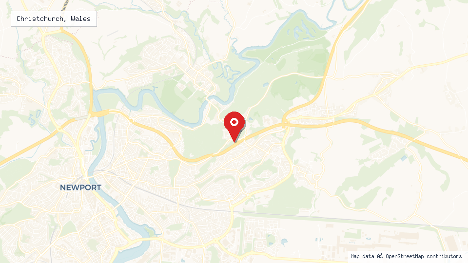 Street map of Christchurch, Wales with location pin