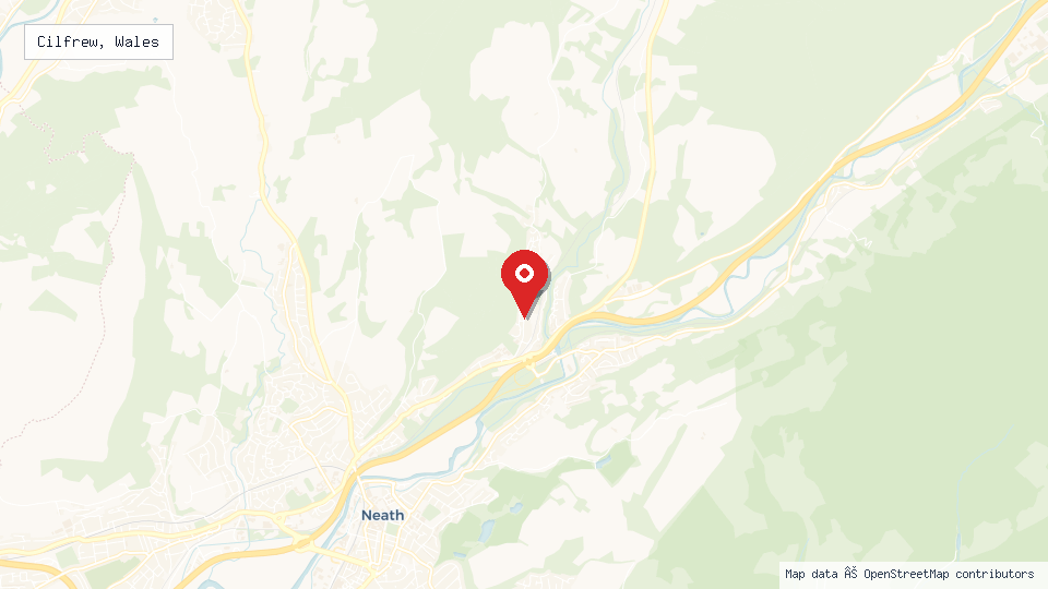 Street map of Cilfrew, Wales with location pin