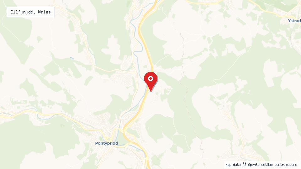 Street map of Cilfynydd, Wales with location pin
