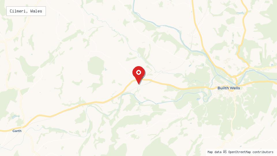 Street map of Cilmeri, Wales with location pin