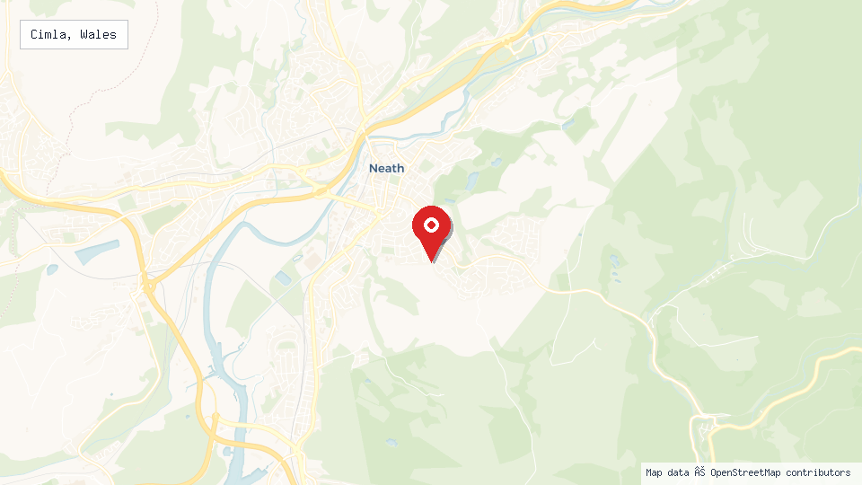 Street map of Cimla, Wales with location pin