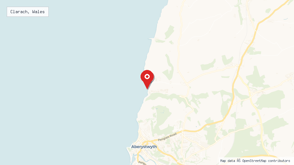 Street map of Clarach, Wales with location pin