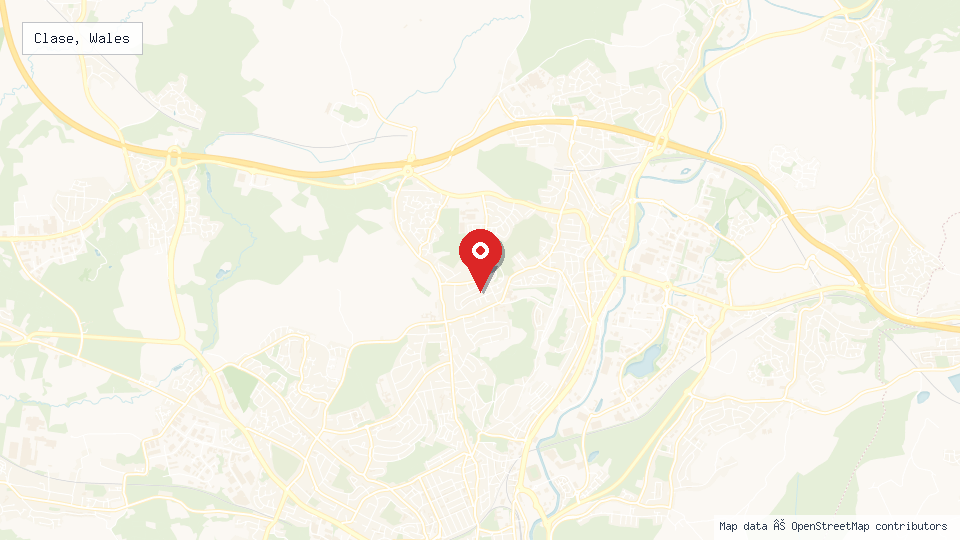 Street map of Clase, Wales with location pin