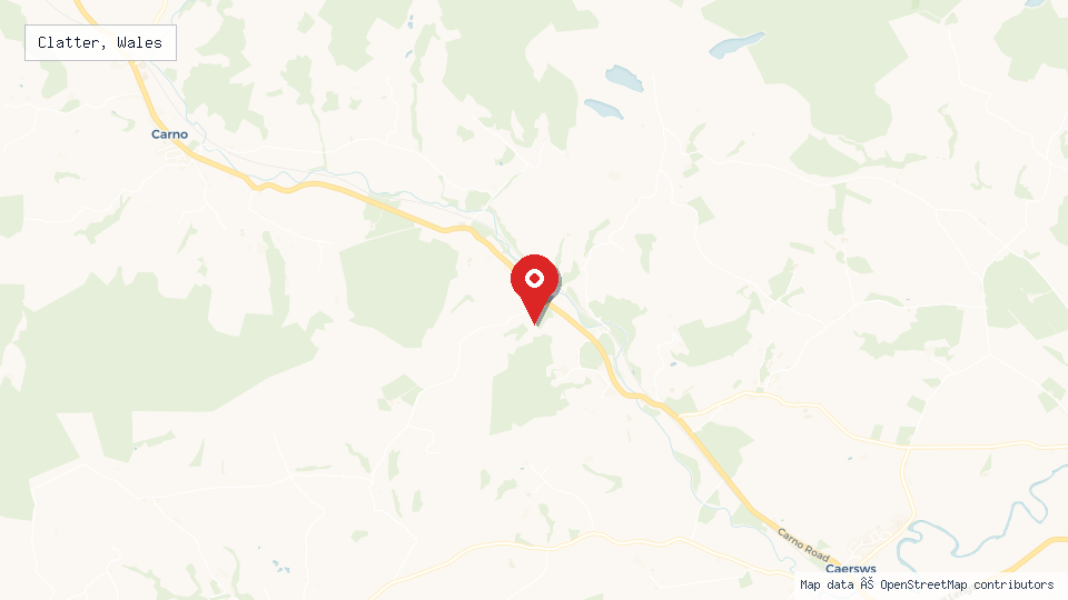 Street map of Clatter, Wales with location pin