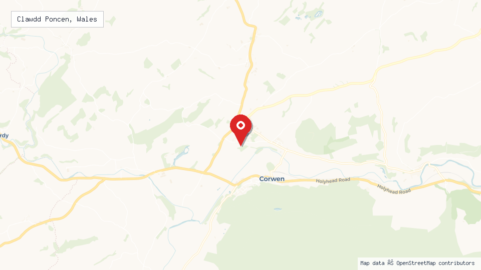 Street map of Clawdd Poncen, Wales with location pin