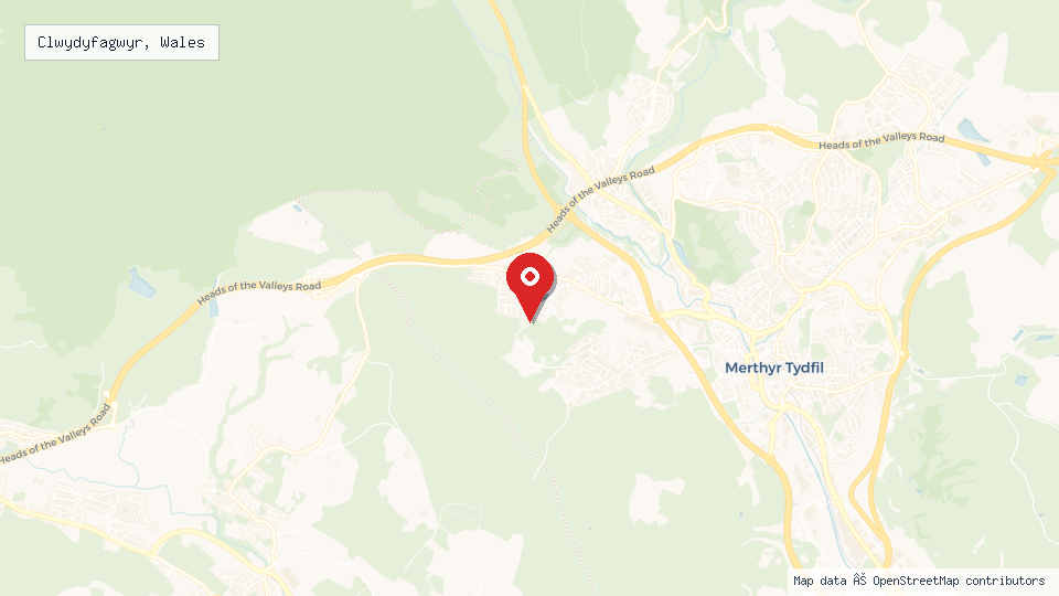 Street map of Clwydyfagwyr, Wales with location pin