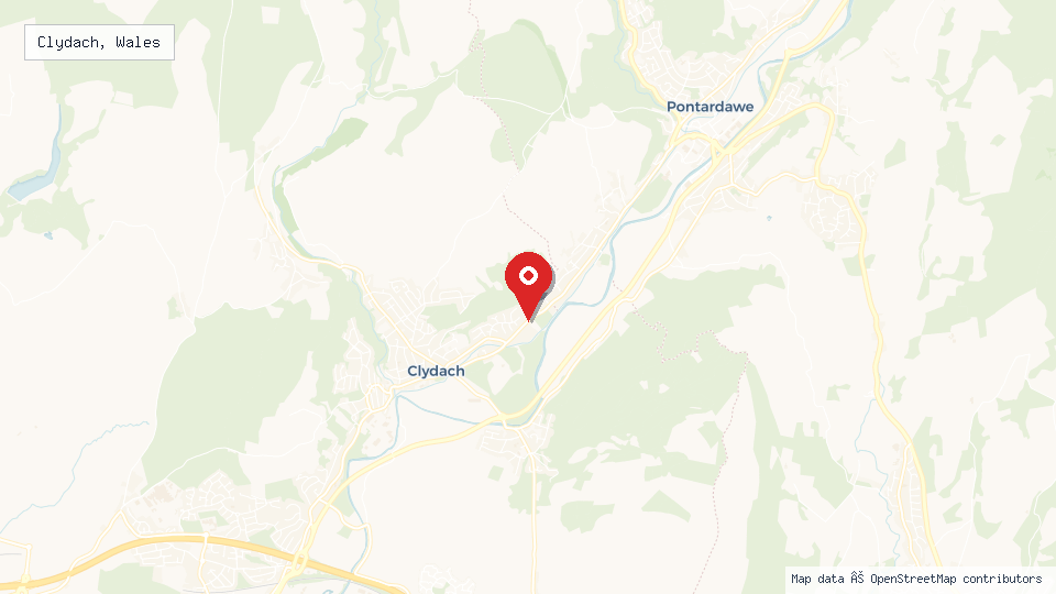 Street map of Clydach, Wales with location pin