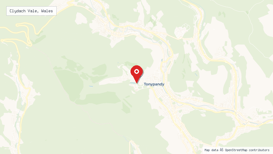 Street map of Clydach Vale, Wales with location pin