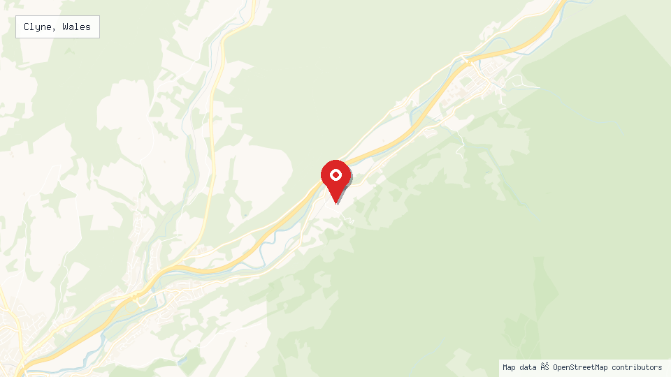 Street map of Clyne, Wales with location pin