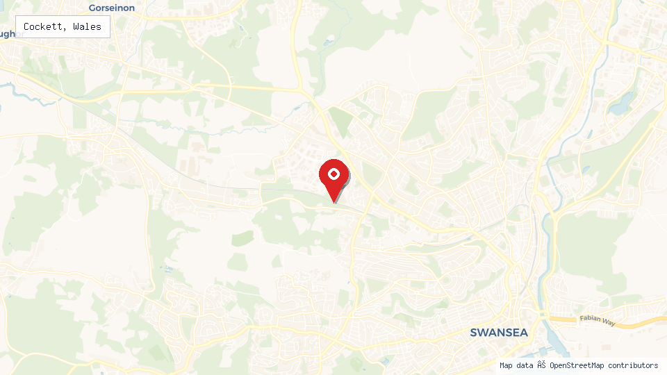 Street map of Cockett, Wales with location pin