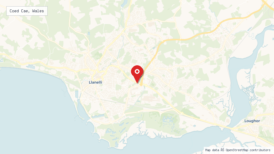 Street map of Coed Cae, Wales with location pin